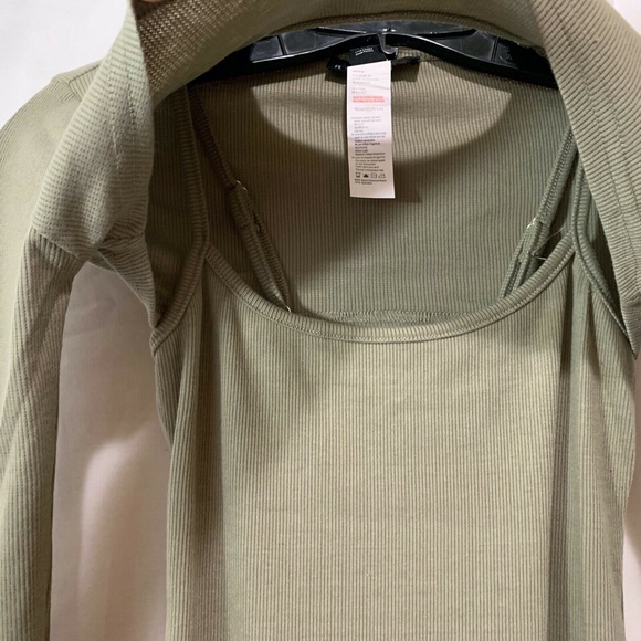 Revamped Women NWT Ribbed Knit Super Crop Top & Mini Dress Set in Olive - Picture 2 of 2